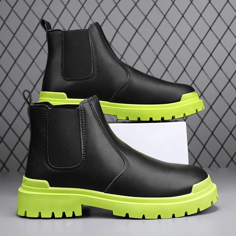 Men’s Biker Boots | Waterproof Street-Style Casual Leather Platform Shoes - Premium shoes from Lizard Vigilante - Just $21.99! Shop now at Lizard Vigilante