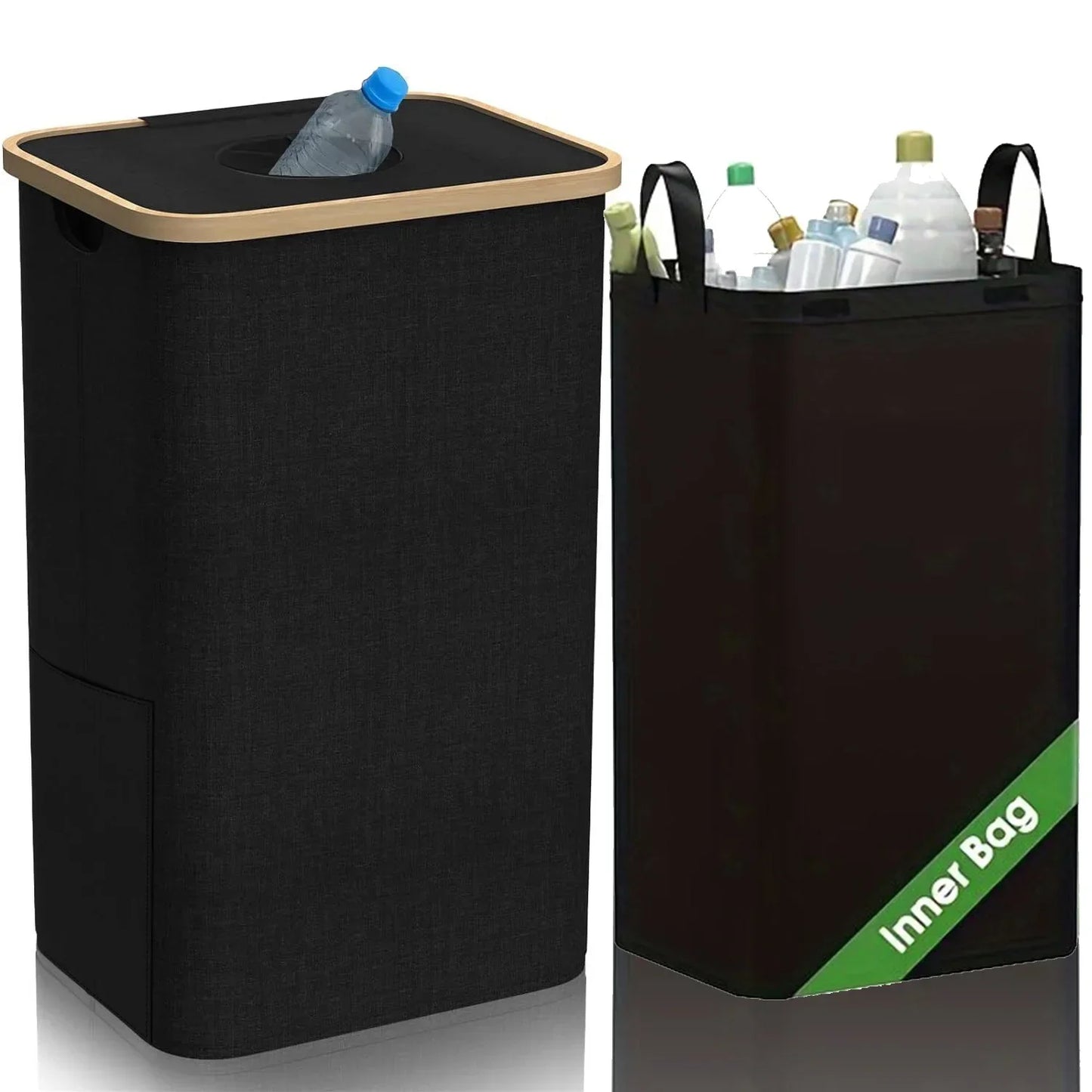 100L Kitchen Recycling Bin & Storage Bags, Kitchen Recycle Bin, Large Capacity Bottle Recycle Bin With Removable Tote Bags,