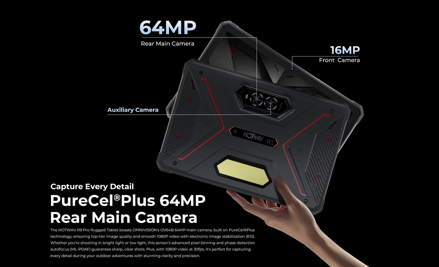 HOTWAV R9 Pro Rugged Tablet 11'' FHD+ 2K Display 20080mAh Massive Battery Pad Android 14 6GB 256GB Camera Global 4G Tablet PC