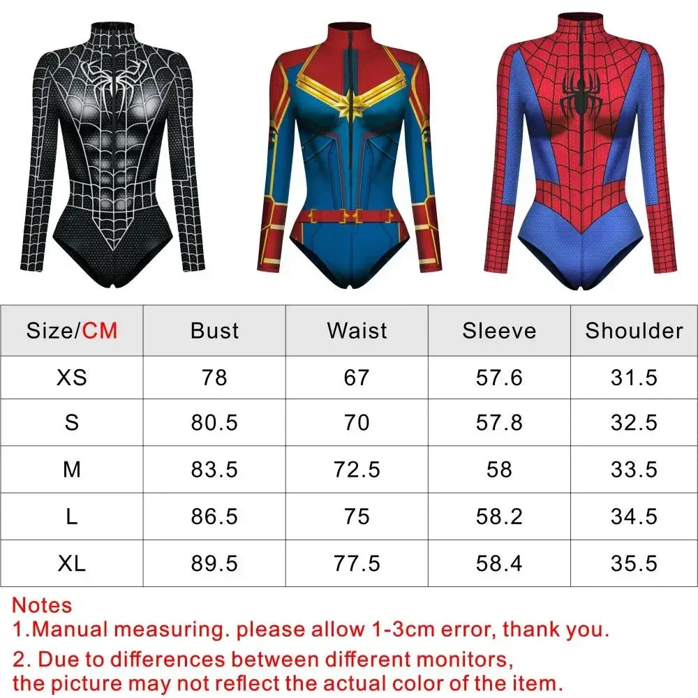 Spider Hero Captain 3D Print Long Sleeve Swim Bodysuit — Unisex Cosplay Jumpsuit For Beach, Pool, Halloween & Carnival