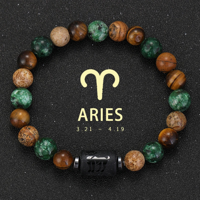 Zodiac Signs Natural Stone Bracelets Taurus Cancer Virgo Pisces Bracelets Ladies Men Couples Friendship Jewelry Gift Bracelet - Premium bracelet from Lizard Vigilante - Just $22.99! Shop now at Lizard Vigilante