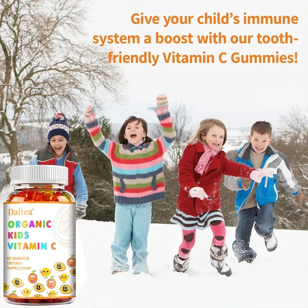 DAITEA Children's Vitamin C Gummies, with Zinc, Immune Support Promote Bone Development Improve Memory 60 Gummies