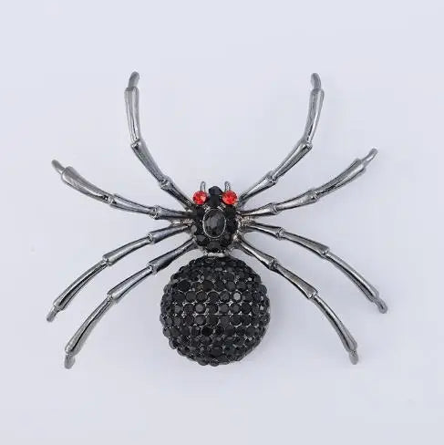 Venom Stage Spider Brooch – Giant Crystal Punk Insect Pin with Pearl Shockwave