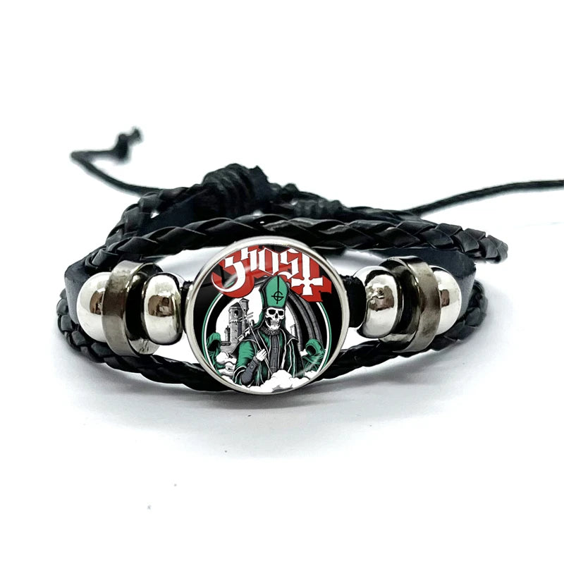 Ghost Rock Band PaPa Black Leather Bracelet | Multilayer Braided Bangle | Handmade Trendy Jewelry Gifts - Premium Bracelet from Lizard Vigilante - Just $19.97! Shop now at Lizard Vigilante