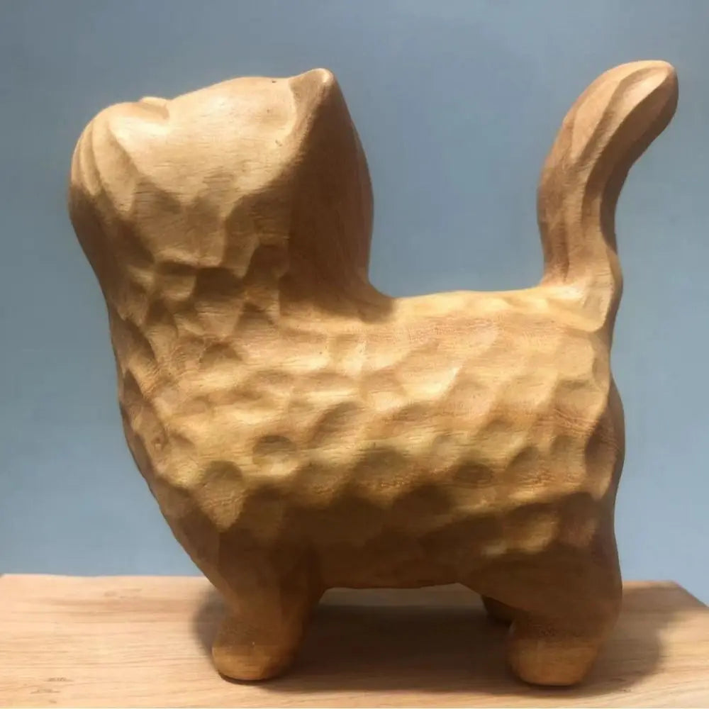 Cat Ornament Hand-carved Wooden Cat Statue Tiny Cute Cat Sculpture Miniature Creative Animal Figurine Desktop