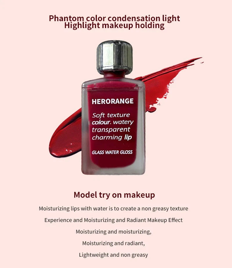 HERORANGE Light Glass-Like Lip Lacquer - Mirror Shine, Hydrating Formula; Smudge-Proof, Long-Wear, and Skin-Brightening