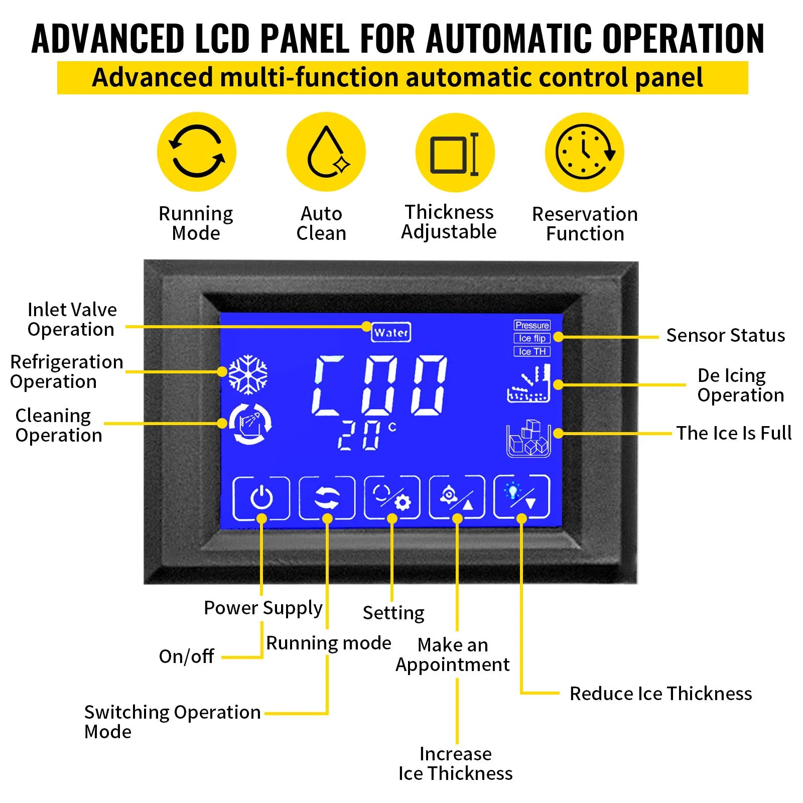 VEVOR Commercial Cube Ice Maker with Water Drain Pump 50/60/70 KG/24H Freestanding LCD Touch Screen Liquid Freezer Ice Machine - Premium  from Lizard Vigilante - Just $895.99! Shop now at Lizard Vigilante