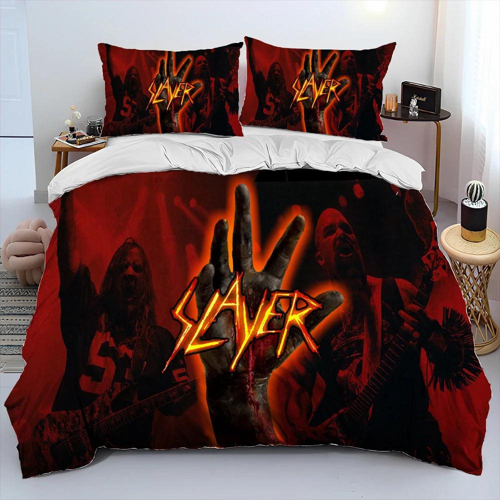 Slayer Show No Mercy Heavy Metal Band Music Comforter Bedding Set, Duvet Cover Bed Quilt Cover Pillowcase,king Queen Size Bedding Set Kids - Lizard Vigilante