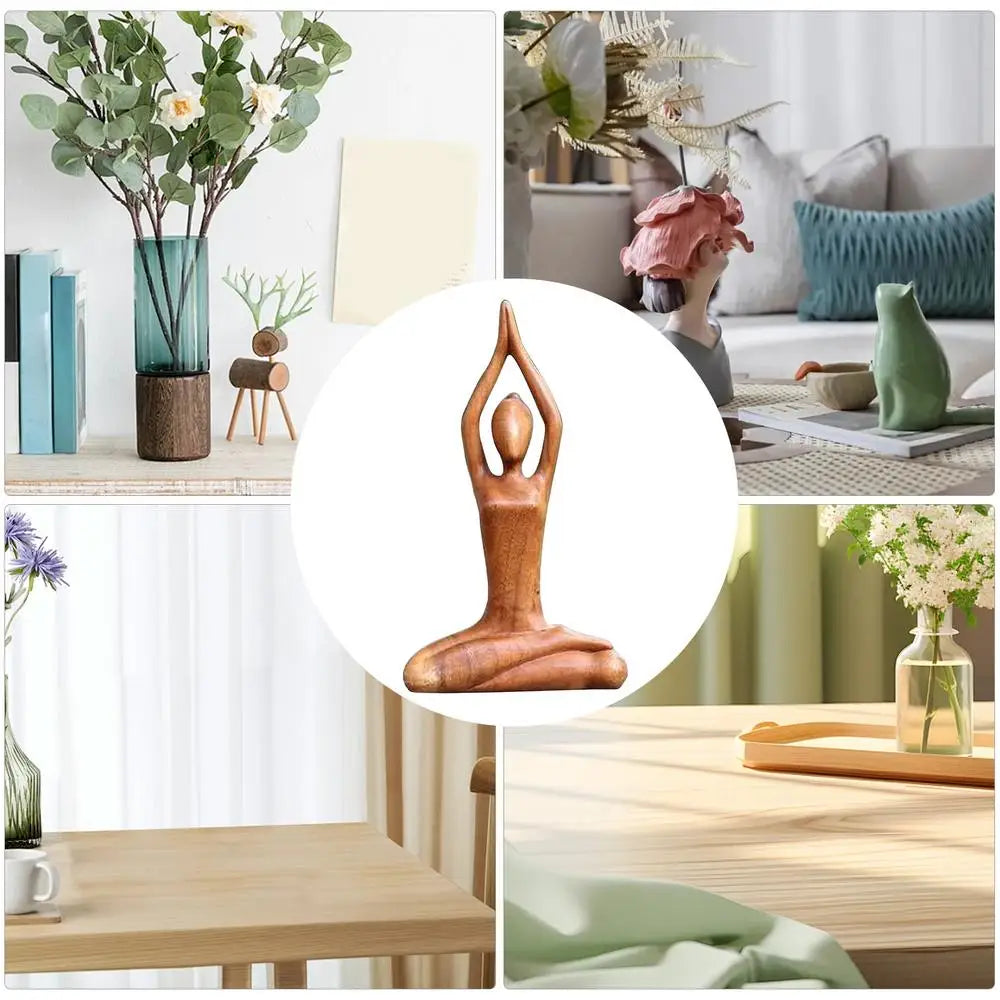 Wooden Yoga Pose Sculpture Abstract Yoga Meditation Statue Hand Carved Wood Fragrant Art Decoration Gallery Tabletop Ornaments