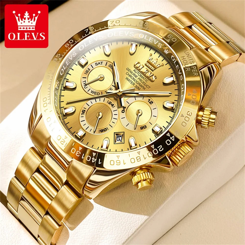 OLEVS Original Gold Watch for Men Automatic Mechanical Multifunctional Three Small Dials Luxury Brand Men's Wristwatch Upgraded - Premium  from Lizard Vigilante - Just $139.99! Shop now at Lizard Vigilante