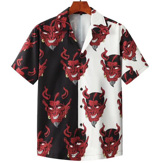 Devil Print Cuban Collar Hawaiian Shirt for Men – Trendy Summer Streetwear - Premium shirt from Lizard Vigilante - Just $23.88! Shop now at Lizard Vigilante