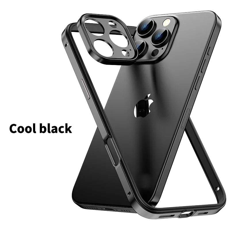 Hybrid Metal Shield iPhone Case with Camera Protection and Heat-Dissipating Silicone Frame – For iPhone 12 13 14 15 16 Pro Max
