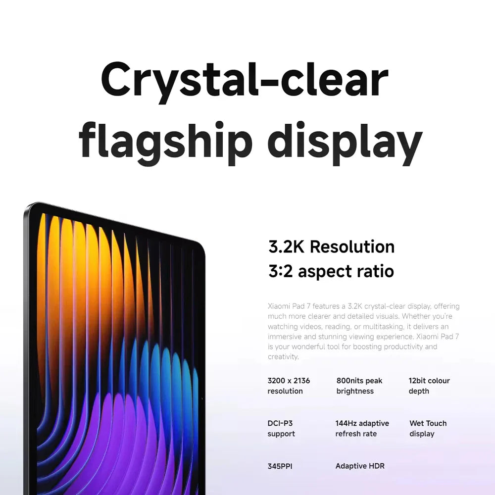 Global Version Xiaomi Pad 7 11.2'' Xiaomi HyperAI 144Hz 3.2K Display Snapdragon 7+ Gen 3 Octa core Processor 45W 8850mAh Battery