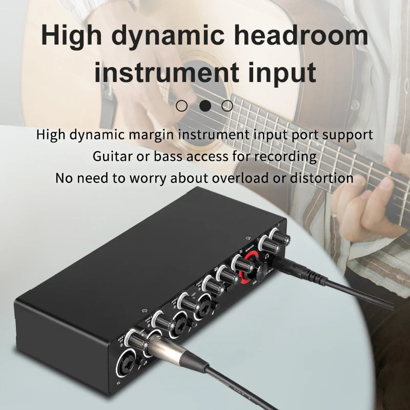 Professional 24Bit 192KHz Audio Interface Sound Card 4 Channel Sound Card for Guitar Loopback USB External Studio PC Recording