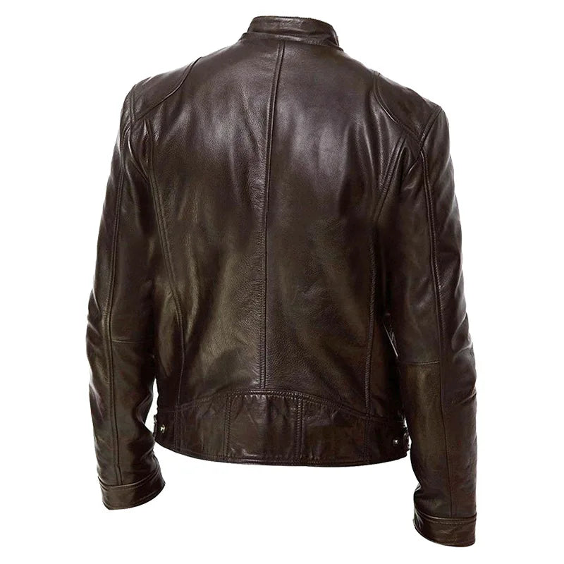 Men's PU Leather Motorcycle Jacket – Slim Biker Windbreaker with Pillow Collar - Premium jacket from Lizard Vigilante - Just $58.88! Shop now at Lizard Vigilante