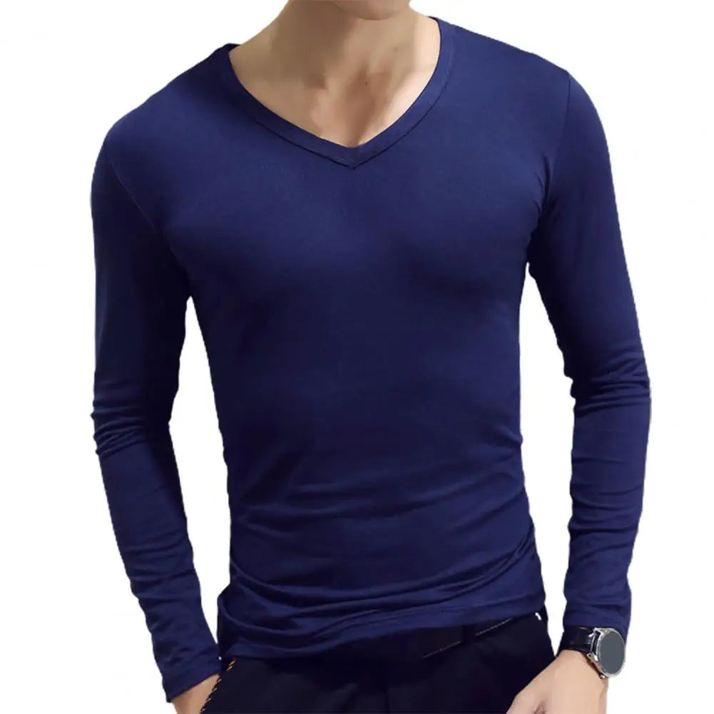 Men's Sports Gym Long Sleeve Slim Fit V-Neck T-Shirt – Solid Color Casual Fitness Base Shirt for Autumn & Winter - Premium t-shirt from Lizard Vigilante - Just $16.66! Shop now at Lizard Vigilante