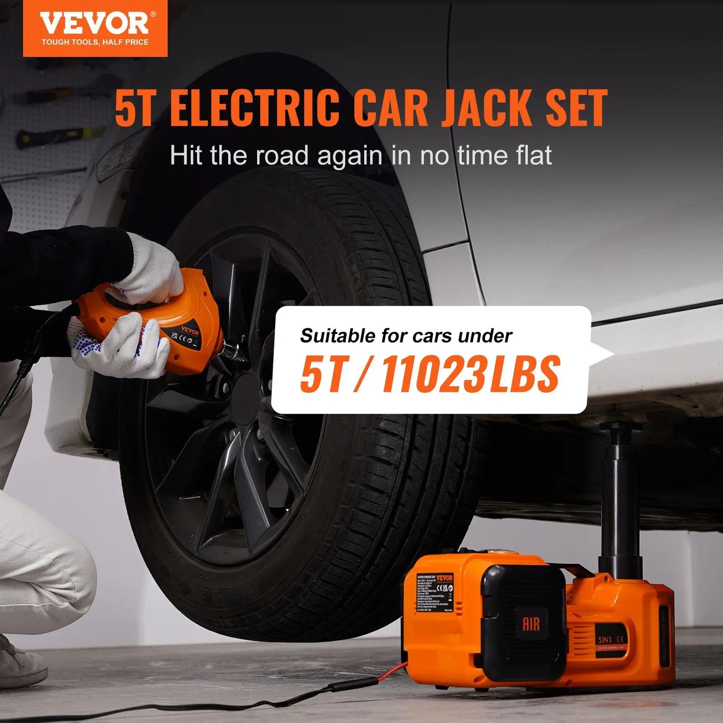 VEVOR Electric Car Jack, 5 Ton/11023 LBS Hydraulic Jack with Electric Impact Wrench, Portable Car Lift with Built-in Inflatable - Premium  from Lizard Vigilante - Just $213.99! Shop now at Lizard Vigilante