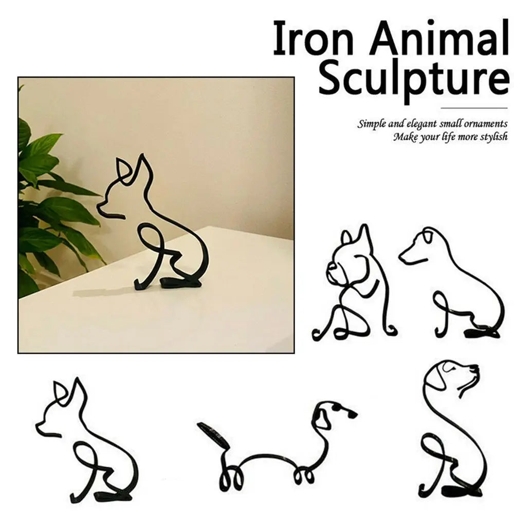 Wrought Iron Handicraft Bulldog Dachshund Labrador Abstract Dog Ornament Modern Animal Sculpture Simple Statue Art Figurine