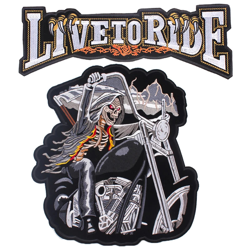 Punk Biker Patch Iron/Sew On Embroidery Patches On Clothes Skull Big Pacthes For Jacket Applique DIY Rock Large Back Pacth Badge - Lizard Vigilante