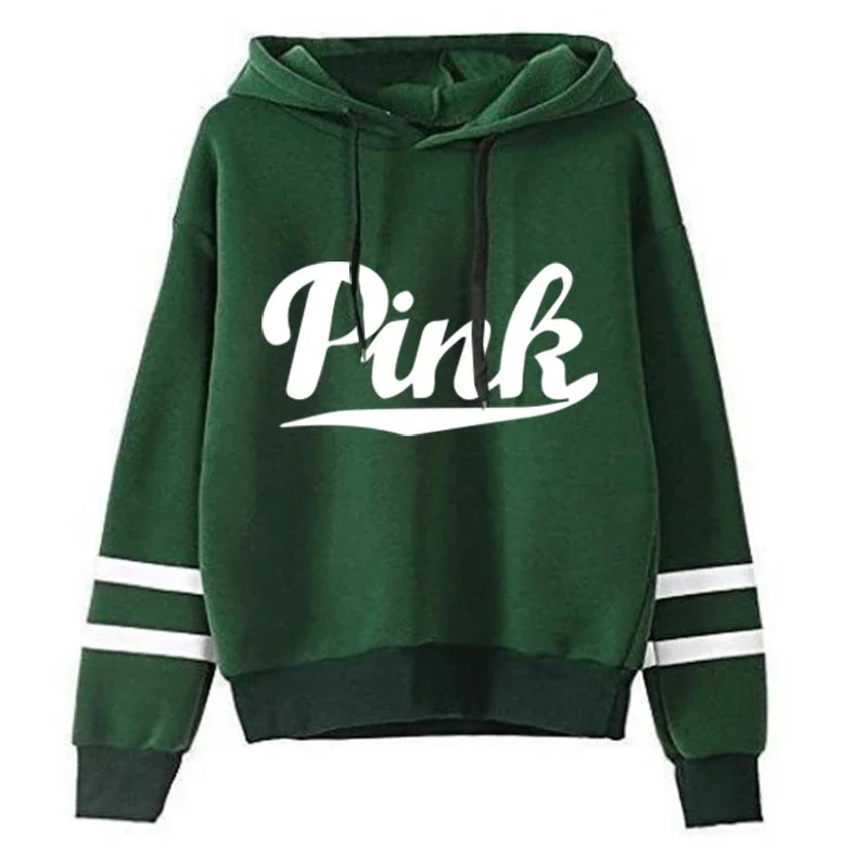 Pink New Autumn Womens Hoodie Long-Sleeved Lazy Style Top Daily Striped Slim Fit Sweatshirts Solid Color Versatile Casual Tracksuit - Premium Long-sleeve hoodie from Lizard Vigilante - Just $28.97! Shop now at Lizard Vigilante