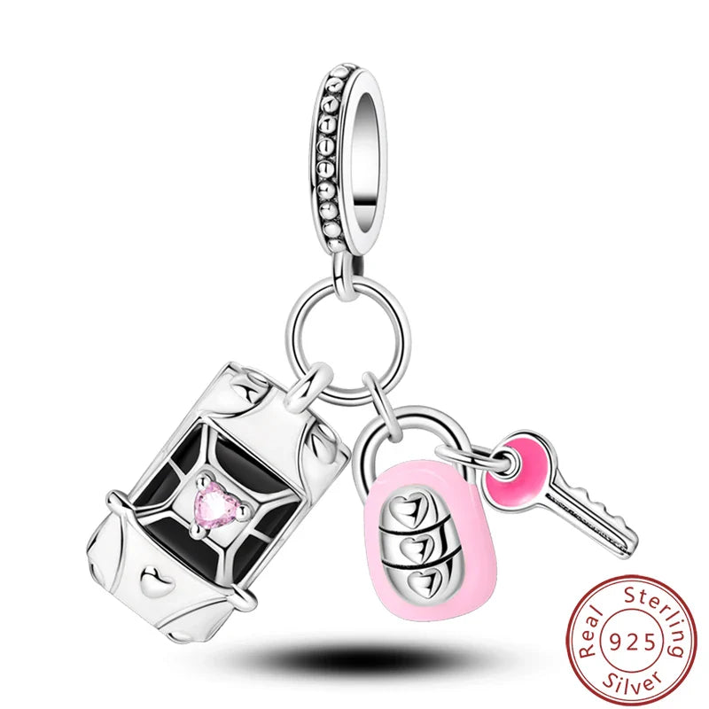 S925 Sterling Silver Princess Golf Hamster Camera Travel Three Piece Set Charms Beads 3mm DIY Fine Jewelry Making