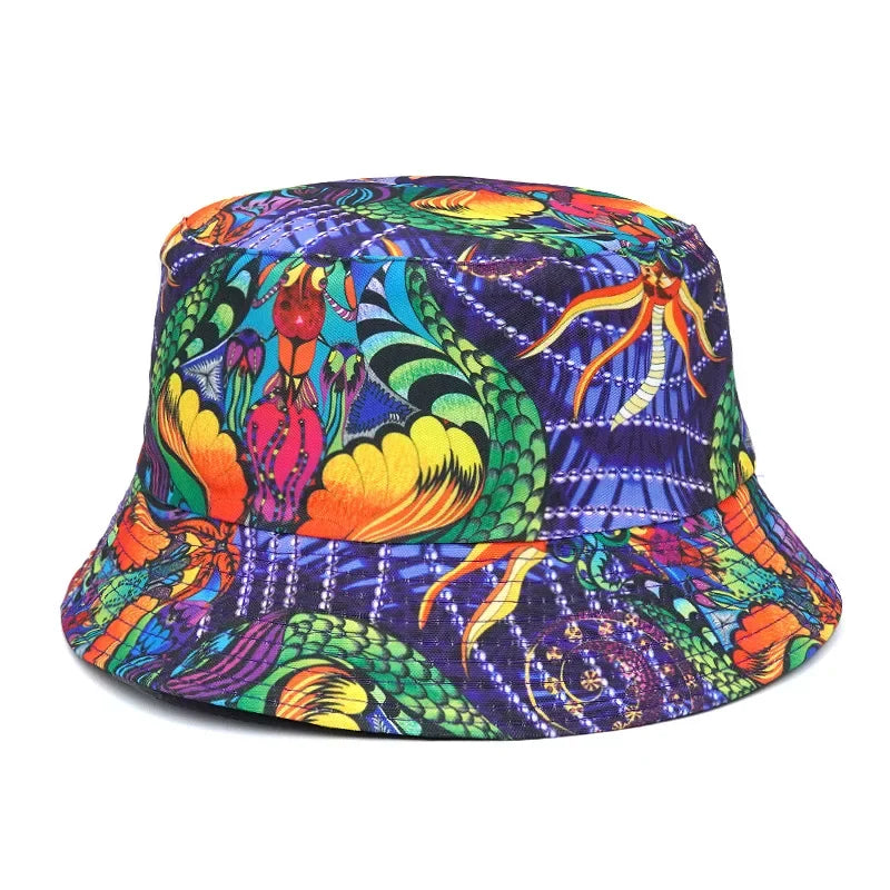 Summer Sun Protection Bucket Hat for Men Women Panama Cap Print Hip Hop Gorros Fishing Fisherman Hat Double Side Wear Fashion - Premium T-Shirts from Lizard Vigilante - Just $7.99! Shop now at Lizard Vigilante