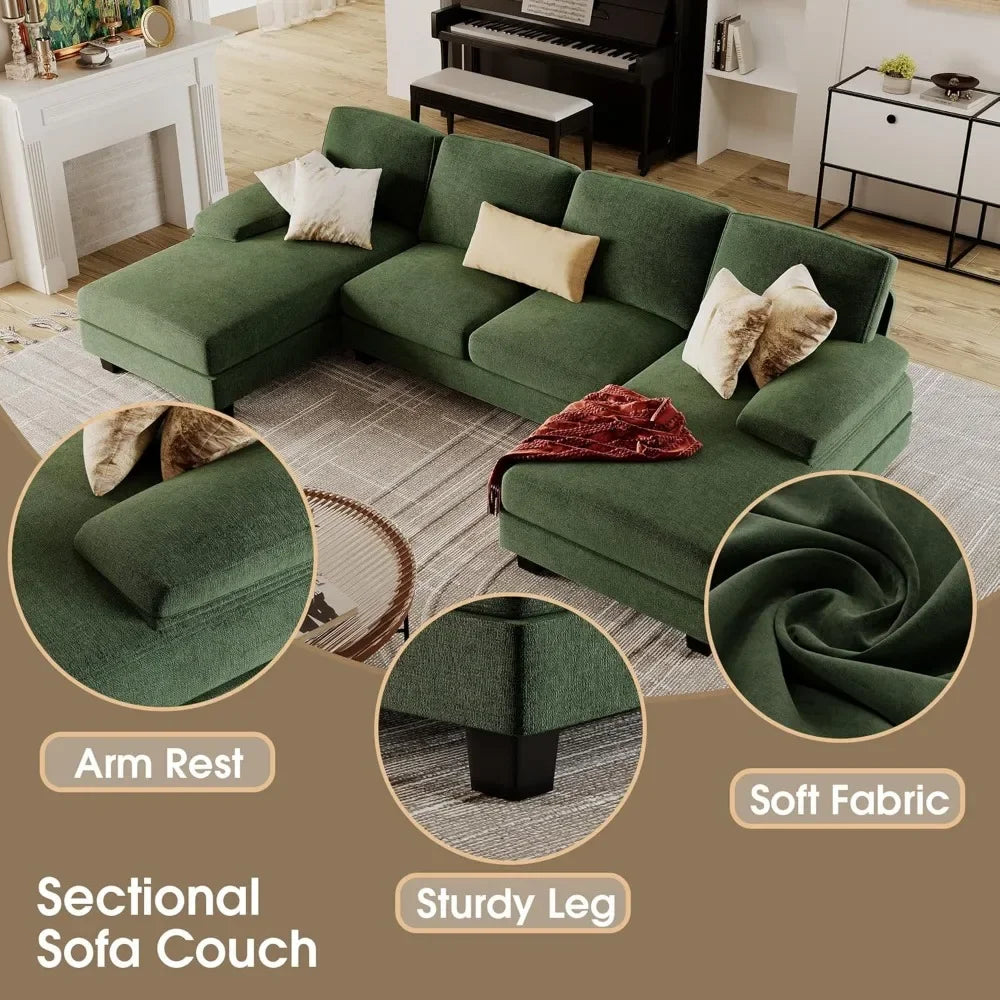 Sectional Couches for Living Room – U-Shaped Sofa Couch with Linen Fabric, 4-Seat Sofa Set with Double Chaise - Premium sofa from Lizard Vigilante - Just $688.88! Shop now at Lizard Vigilante