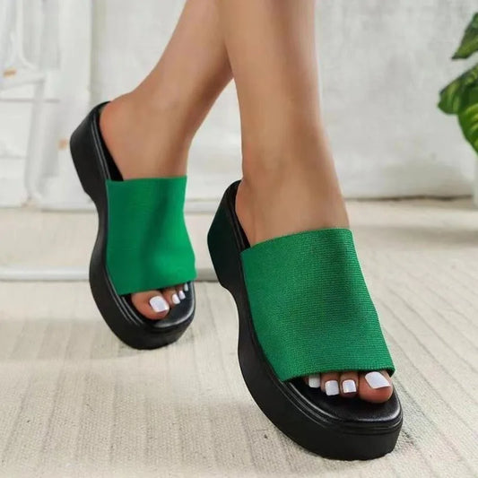 Women's Slippers Modern Design Square Toe Muffin Bottom Slides Shoes Outside Clogs Fashion Platform Wedge Heel - Premium shoess from Lizard Vigilante - Just $28.95! Shop now at Lizard Vigilante