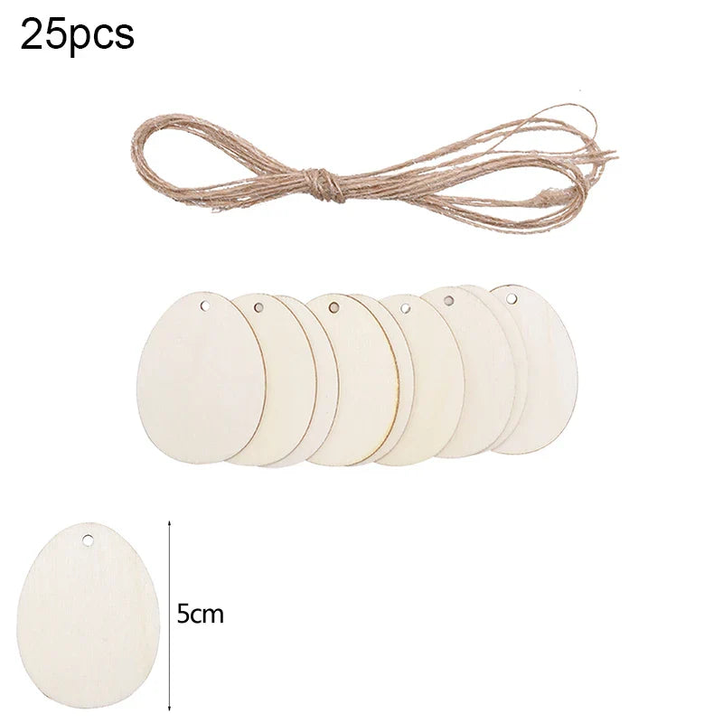 30-80mm Wooden Easter Eggs Pendants Blank Bunny Eggs Wood Chips Happy Easter Party Hanging Decoration Kids DIY Painting Crafts