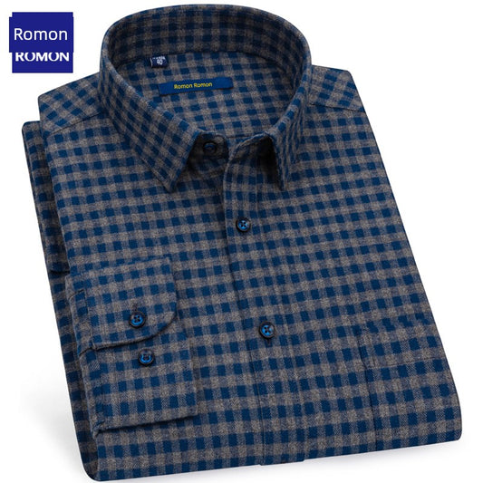 Romon Men's Long Sleeve Flannel Shirt – 2024 New Arrival Casual Lattice Button-Up - Premium flannel shirt from Lizard Vigilante - Just $52.88! Shop now at Lizard Vigilante