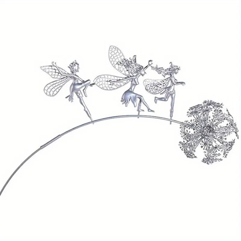 Whimsical Flower Fairy Garden Statue - Stainless Steel Art Sculpture with Delicate Dance Pose - Outdoor Courtyard, Lawn, and Ter