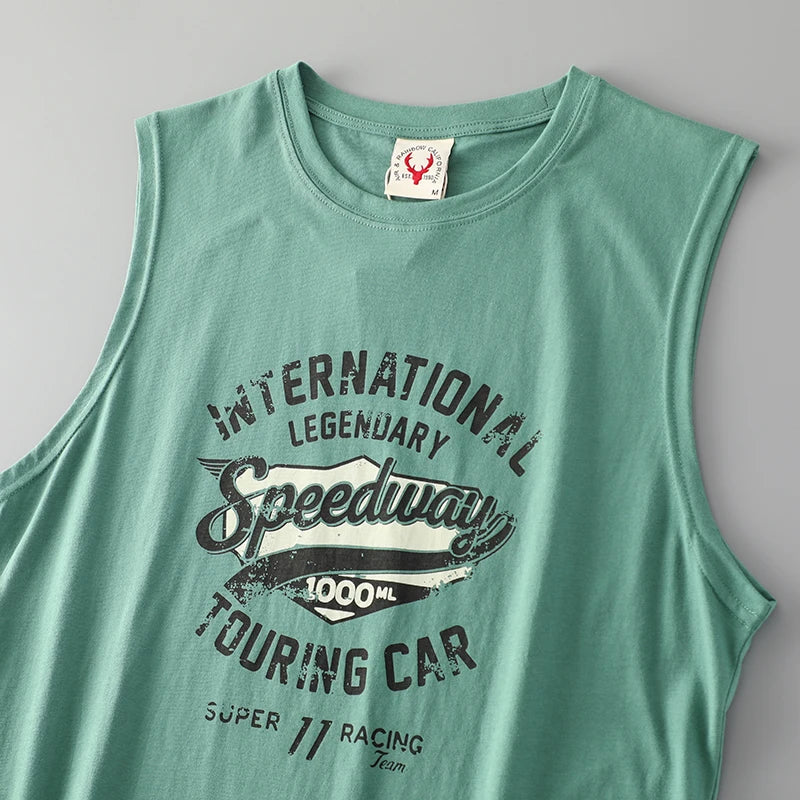 2025 Summer American Retro Sleeveless O-Neck Letter Print T-Shirt – 100% Cotton Men’s Basketball Sports Casual Vest - Premium tee from dsers - Just $30.99! Shop now at Lizard Vigilante