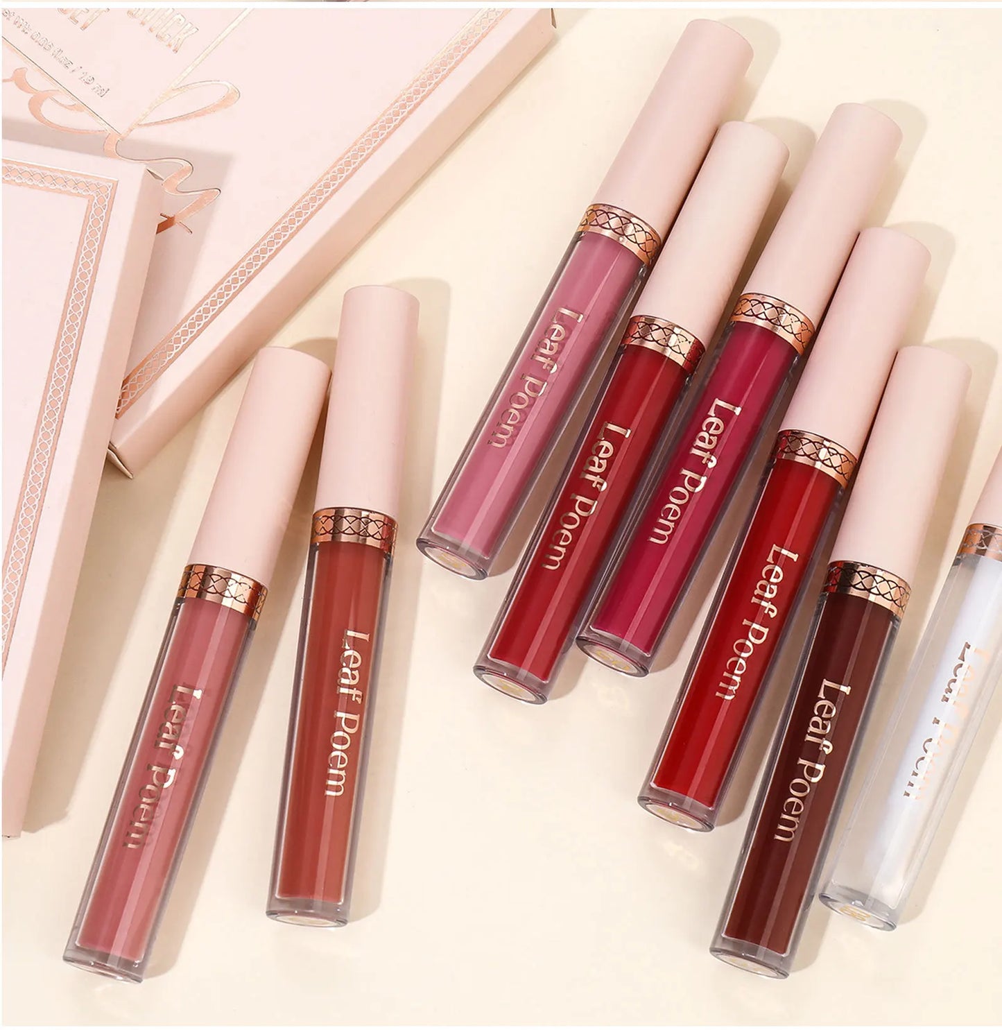 8 pcs matte liquid lipstick, lip glaze - waterproof, non-stick, long-lasting lip gloss, brown, pink, purple and red tones, suitable for Valentine's Day, daily, parties, travel