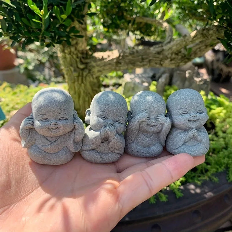 Buddha Stone Statue Little Buddhist Monks Tibetan Buddhism Figurines Zen Garden Ornament Meditation Home Aquarium Decoration