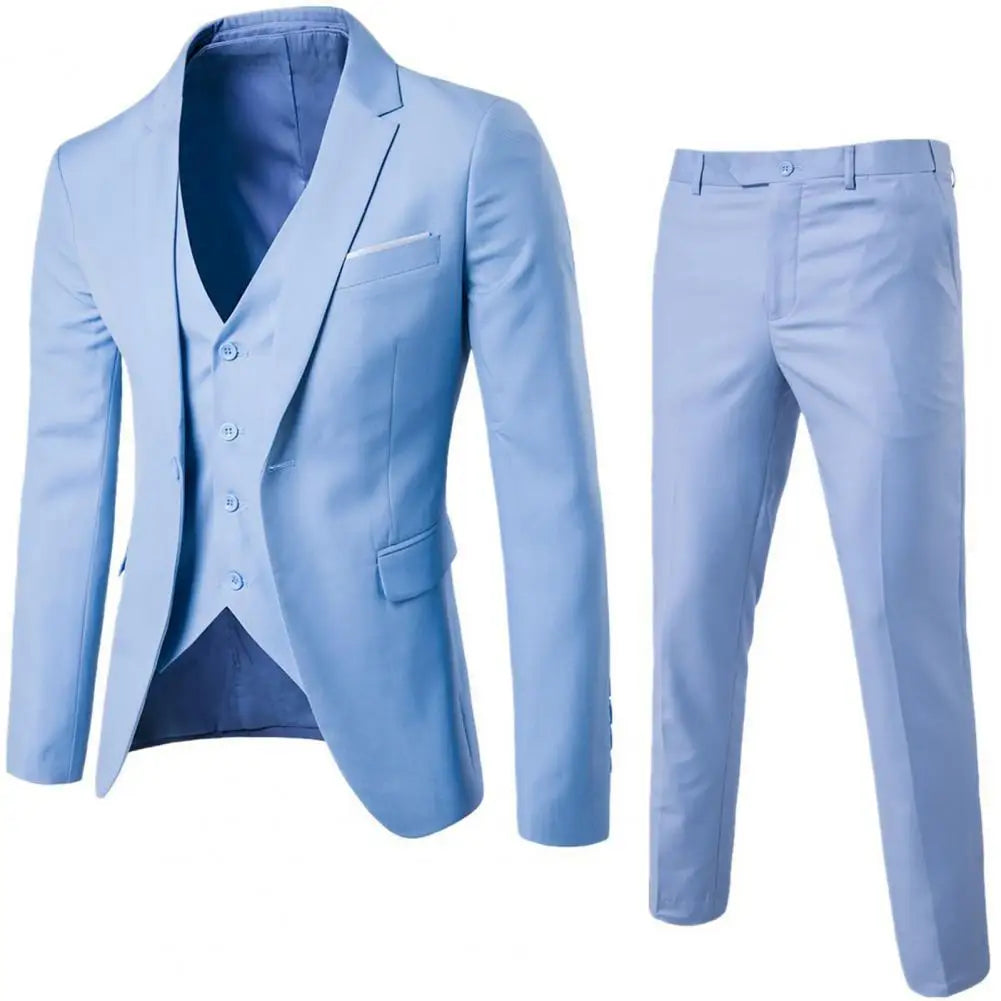 Men Three-piece Suit Men's Formal Business Style Slim Fit Wedding Suit Set with Silky Smooth Anti-wrinkle Fabric Turn-down - Premium  from Lizard Vigilante - Just $23.99! Shop now at Lizard Vigilante