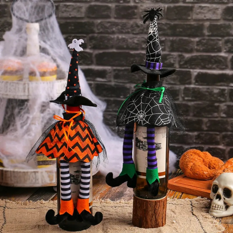Halloween Wine Bottle Decoration Wine Bottle Decor Halloween Witch Hat Wine Bottle Cover Set Unique for Halloween for Party