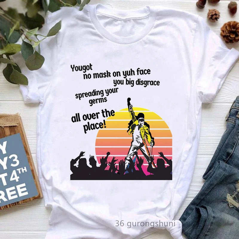 Vintage Freddie Mercury T-Shirt for Women | Retro Queen Band Graphic Tee | 2024 Hipster Casual Summer Tops - Premium T-Shirt from Lizard Vigilante - Just $23.88! Shop now at Lizard Vigilante