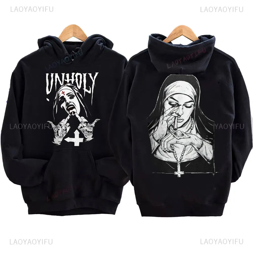 The Bad Nun Hoodie – Satanic Hip-Hop Fleece Sweater for Harajuku Streetwear Fans - Premium hoodie from Lizard Vigilante - Just $39.99! Shop now at Lizard Vigilante