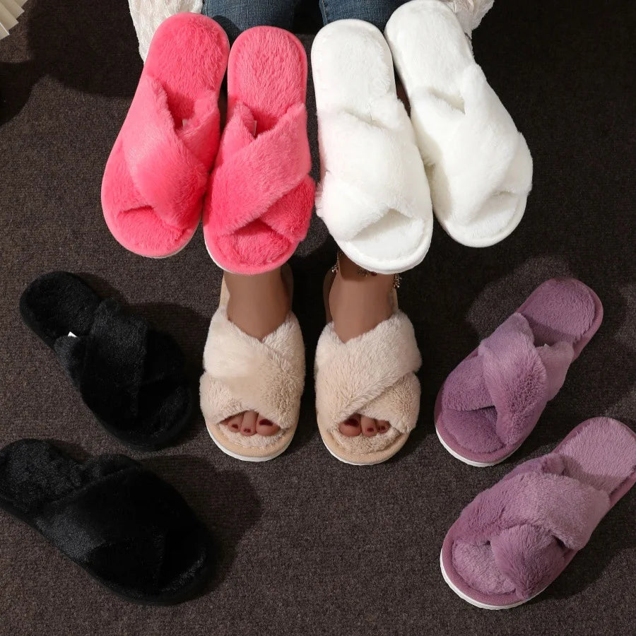 Criss Cross Plush Women’s House Slippers – Fuzzy, Cozy, Stylish Comfort All Winter Long - Premium slippers from Lizard Vigilante - Just $24.88! Shop now at Lizard Vigilante