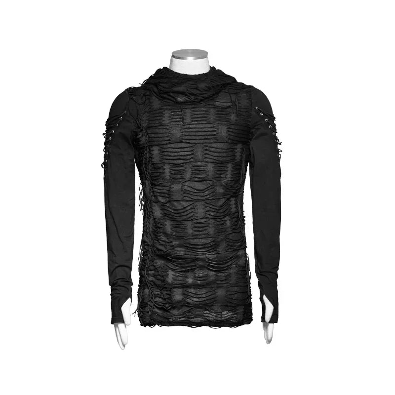 PUNK RAVE Gothic Hooded T-Shirt | Men's Long Sleeve Paisley Knit Top | Gothic Streetwear - Premium hooded tee from Lizard Vigilante - Just $41.99! Shop now at Lizard Vigilante