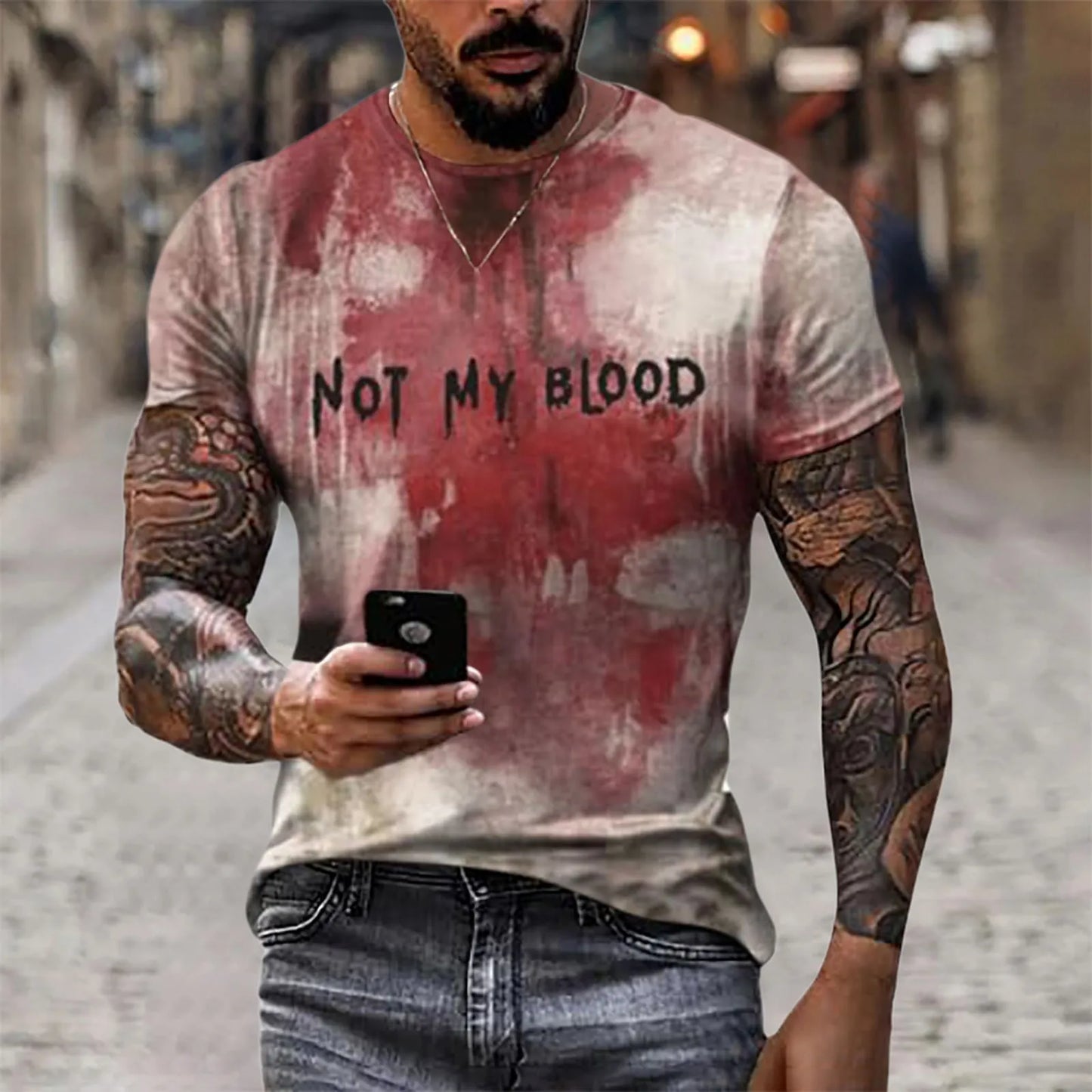 Problem Solved Bloody Fonts T-Shirt Male 2024 Halloween Print Tops Short Sleeve Round Neck Distressed T Shirt Holiday Party Top - Premium  from Lizard Vigilante - Just $11.99! Shop now at Lizard Vigilante