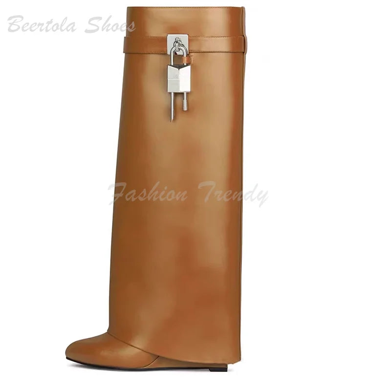 Abesire Silver Crystal Round Flat Metal Buckle Knee Boots: Luxurious and Stylish - Premium boots from Lizard Vigilante - Just $156.88! Shop now at Lizard Vigilante