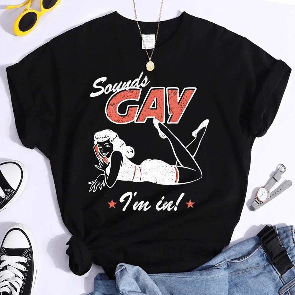 Sounds Gay Funny Tees Pride Month Shirts Fashion Casual Tops Female T Shirt - Lizard Vigilante