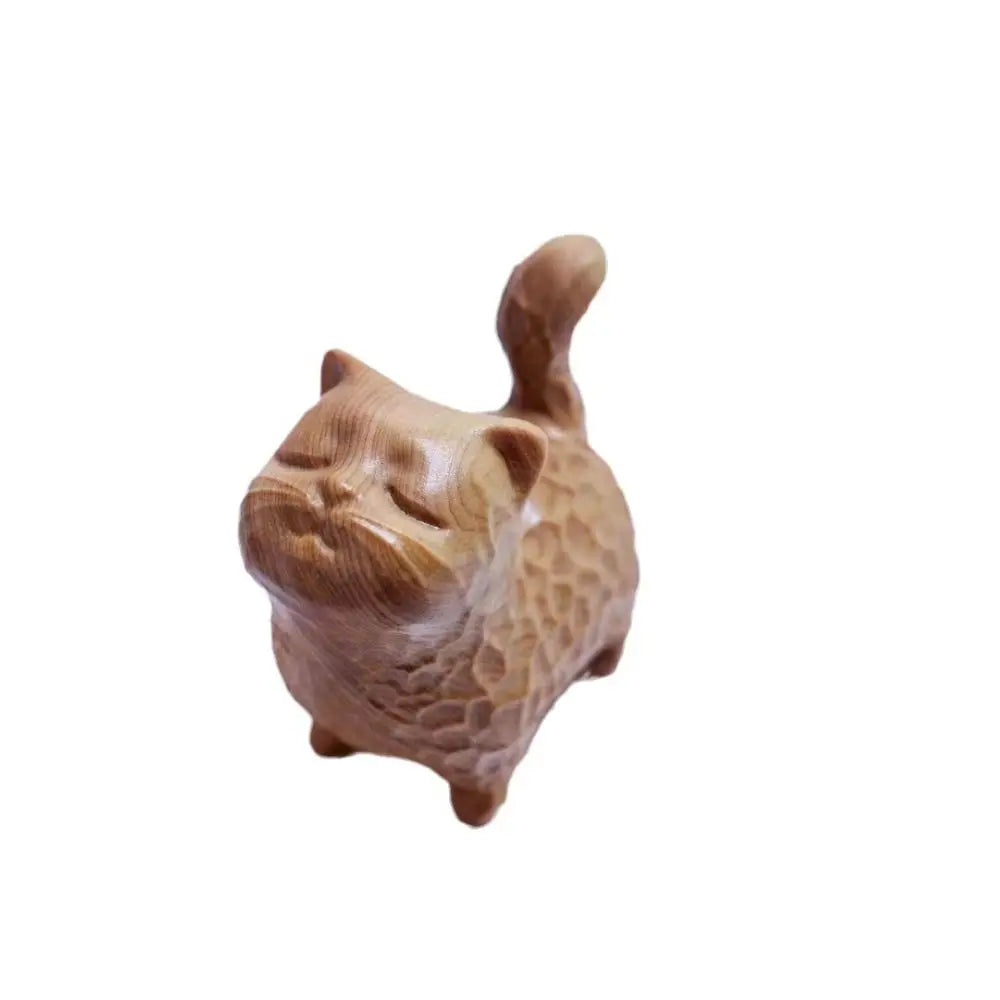 Cat Ornament Hand-carved Wooden Cat Statue Tiny Cute Cat Sculpture Miniature Creative Animal Figurine Desktop