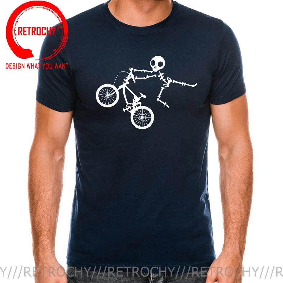 Skeleton Alien BMX Cycle Bike T-Shirt Custom Short Sleeve MTB Skull Biker TShirt Funny Fall O Neck Cotton T Shirt for Men - Lizard Vigilante