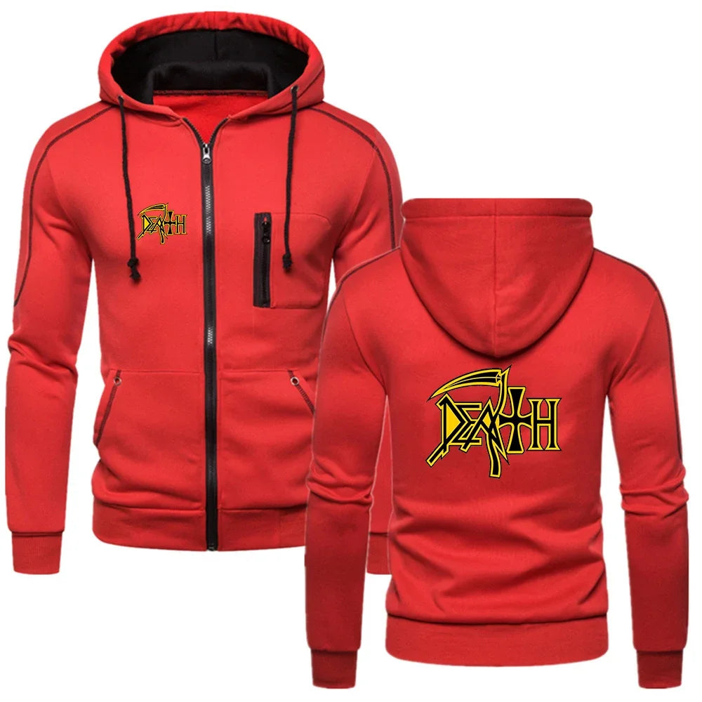 Death Metal Legacy Hoodie – 2024 Heavy Rock Band Men's Casual Sweater, Spring/Autumn Solid Color Zip-Up for Ultimate Comfort - Premium Long-sleeve hoodie from Lizard Vigilante - Just $38.88! Shop now at Lizard Vigilante