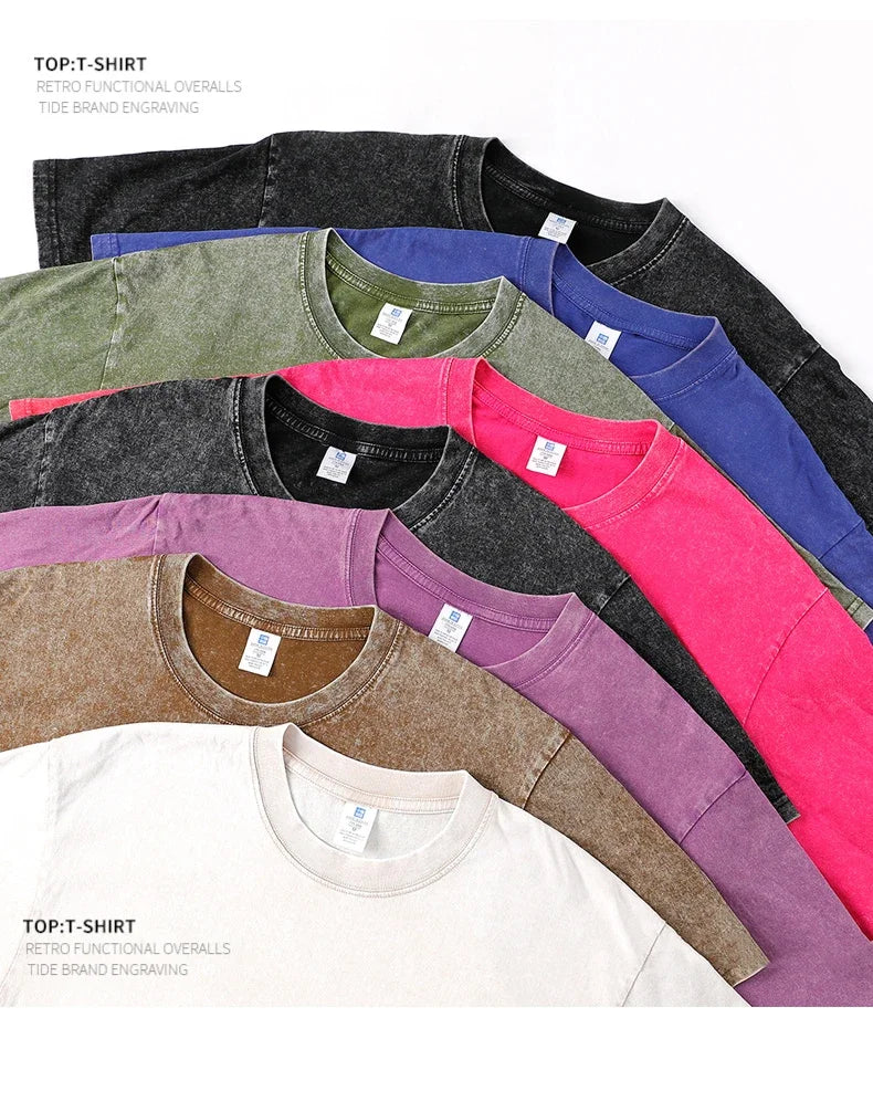 250gsm Vintage Acid Wash Punk Tee – Retro Streetwear T-Shirt for Men & Women | Harajuku Hip-Hop Grunge Cotton Short Sleeve | Namou Drane Exclusive - Premium tee from dsers - Just $27.77! Shop now at Lizard Vigilante