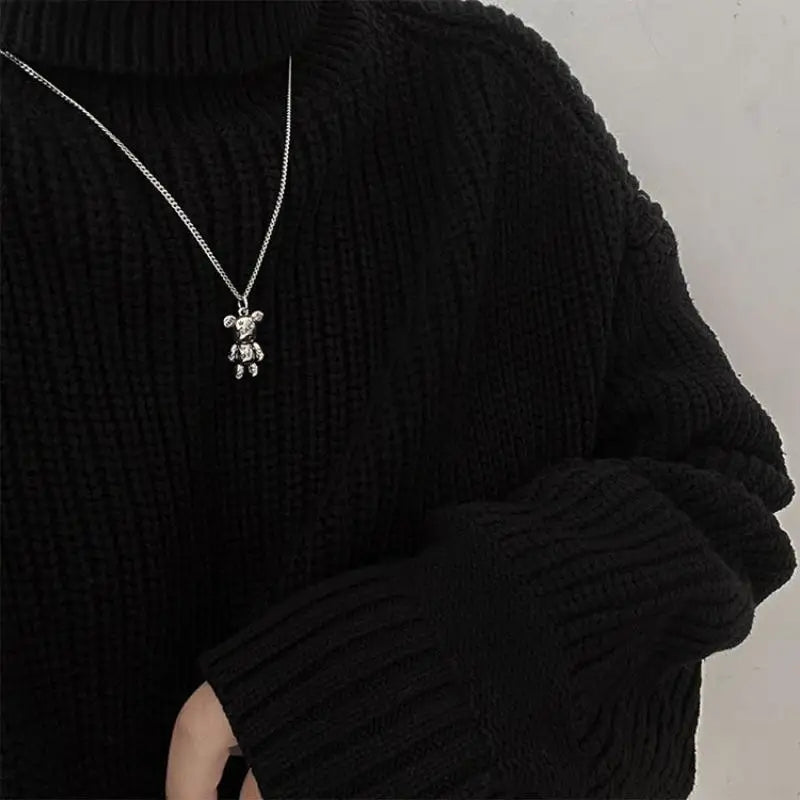 Fashion Trend Engraved Alphabet Bear Pendant Cute Animal Necklace Mens Womens Charm Hip Hop Party Street Jewelry Gifts