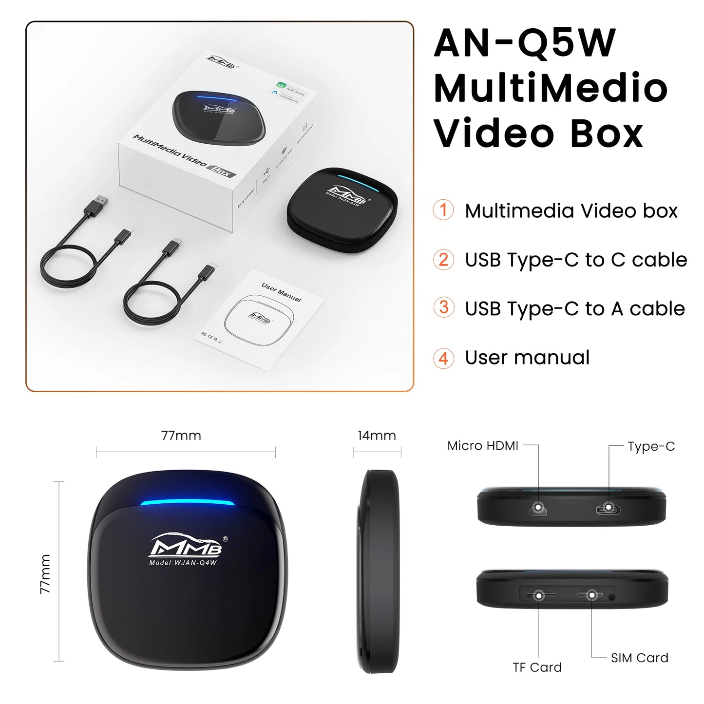 MMB MAX 5.0 “Road Riot AI Box” — Android 13, 8-Core QCM6225, Wireless CarPlay & Android Auto, Split-Screen GPS, 8GB+128GB, Netflix/YouTube