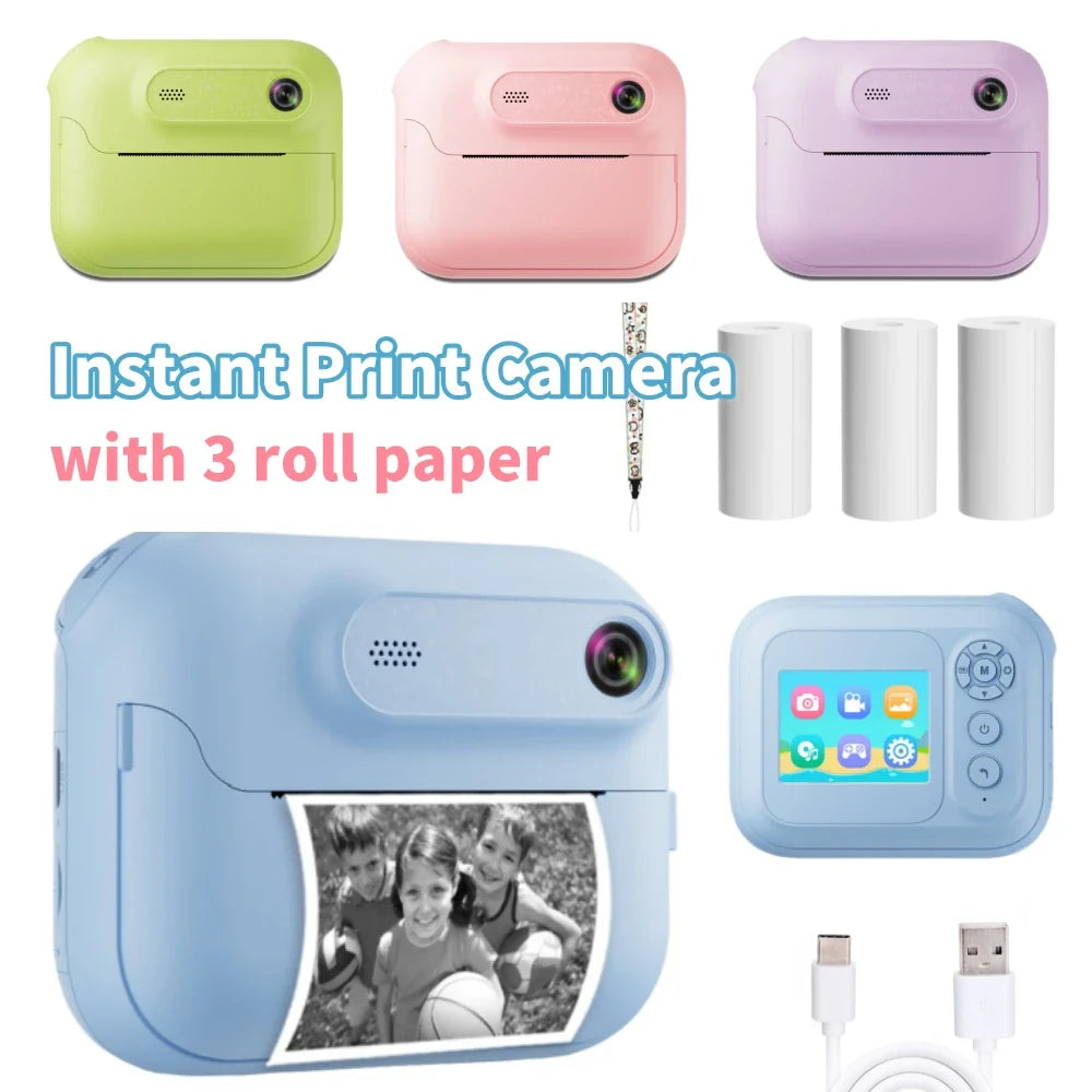 S8 Instant Print Camera for Children 1300mAh Kids Camere Printer 1080P HD Digital Camera for Girls Boys Birthday Gifts